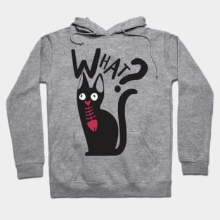 Fun Minimalist What Black And Magenta Cat Cartoon Hoodie